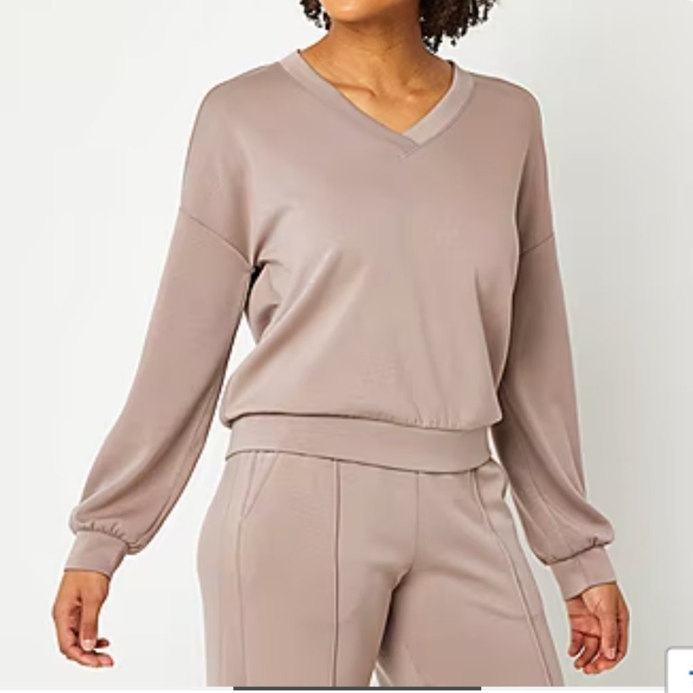 Stylus Womens V Neck Long Sleeve Drop Shoulder Pullover Sweater Size 3X, Taupe